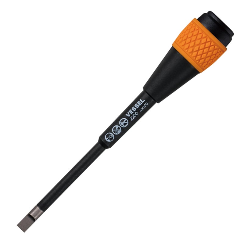 VESSEL BALL GRIP Ratchet Screwdriver (-6(1/4) x100(4"") Replacement Blade) - Image 1